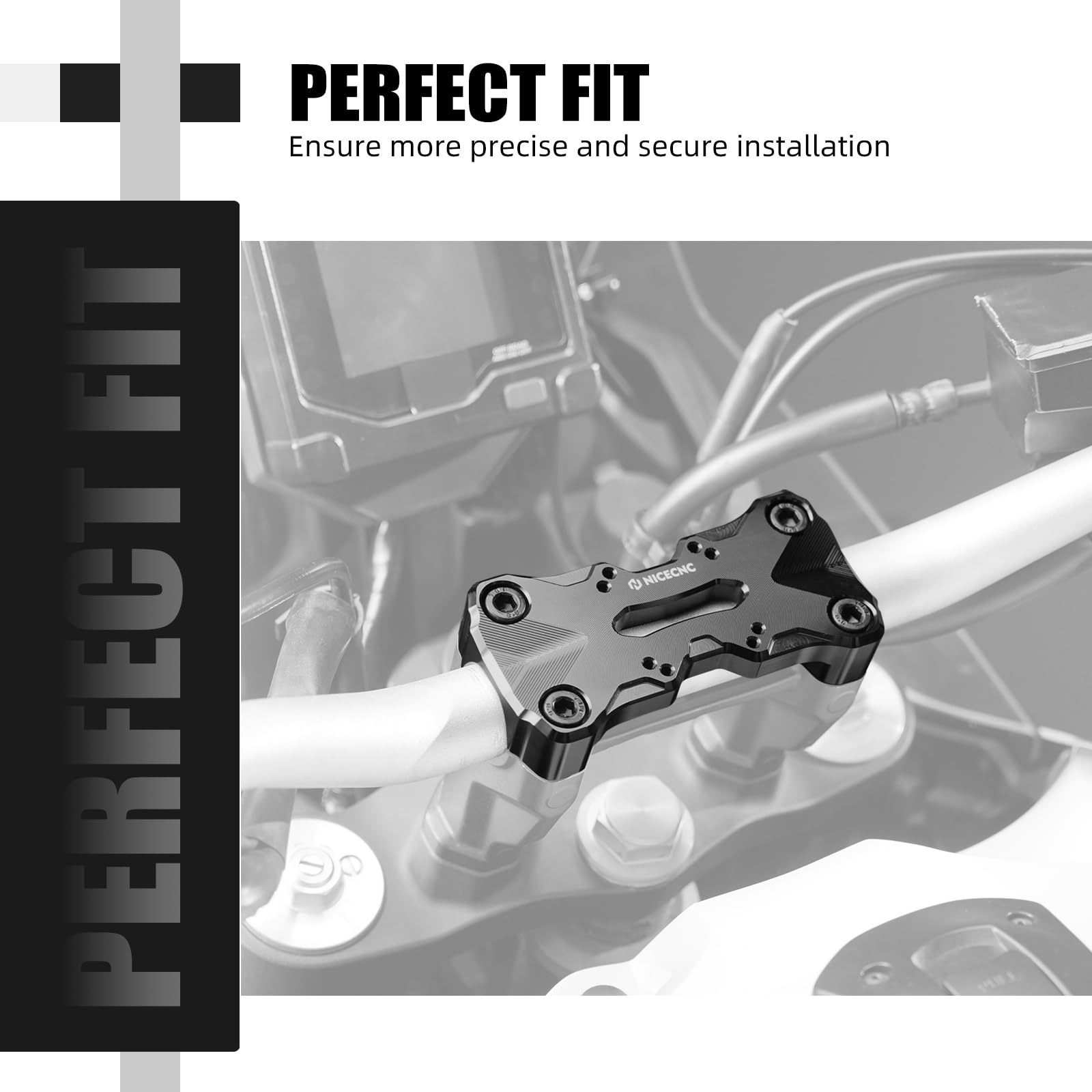 NICECNC Morsetto superiore per manubrio nero con motivo AMPS compatibile con Tenere 700 / XTZ700 2019-2024, Tenere 700 World Raid 2022, Tenere 700 Rally Edition 2020-2024, accessori Tenere 700