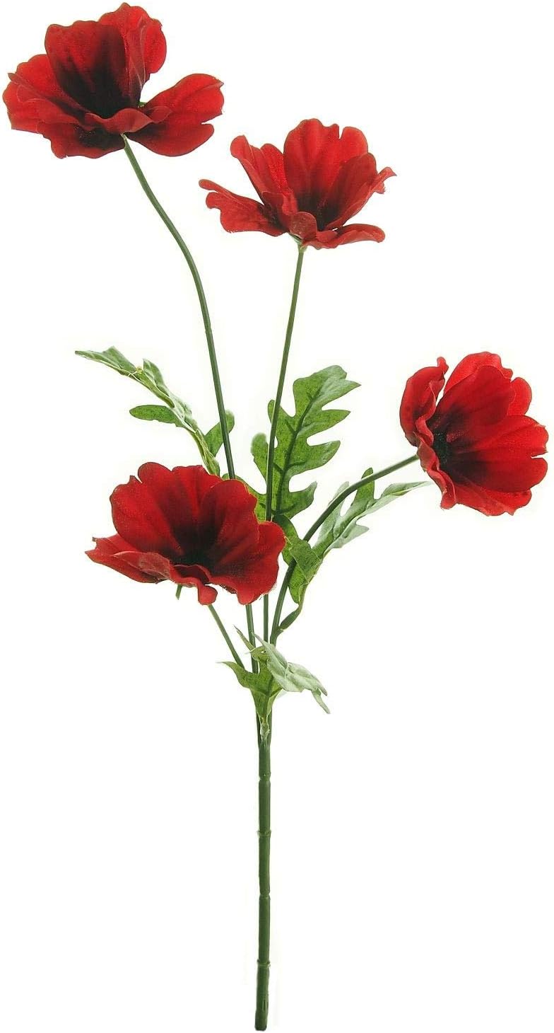 Neofleur Artificial Wild Red Meadow 45cm Poppy Spray/stem with 4 silk