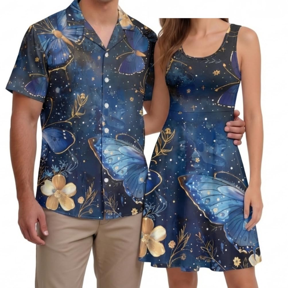 Hawaii Matching Couple Outfits Husband and Wife Clothing Fashionable Mens Casual Shirts Hawaii Dress with Soft Fabric