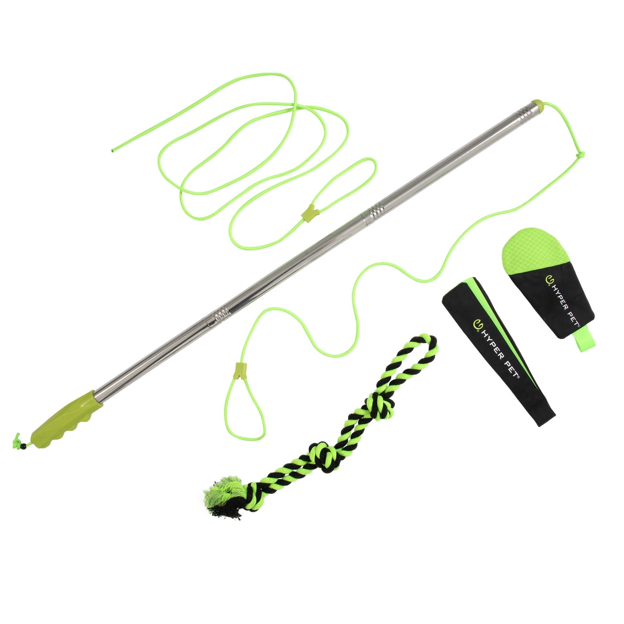 Hyper Pet Flirt Pole, Interactive Training Dog Toy, 36.5" Metal Pole with 45” Rope, 3 Toy Attachments and Replacement Rope, for All Breed Sizes