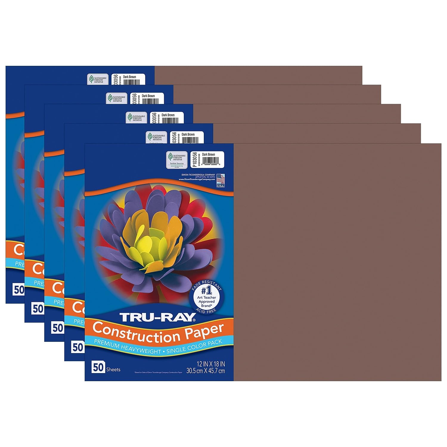 Tru-Ray(r) Construction Paper, Dark Brown, 12" x 18", 50 Sheets Per Pack, 5 Packs