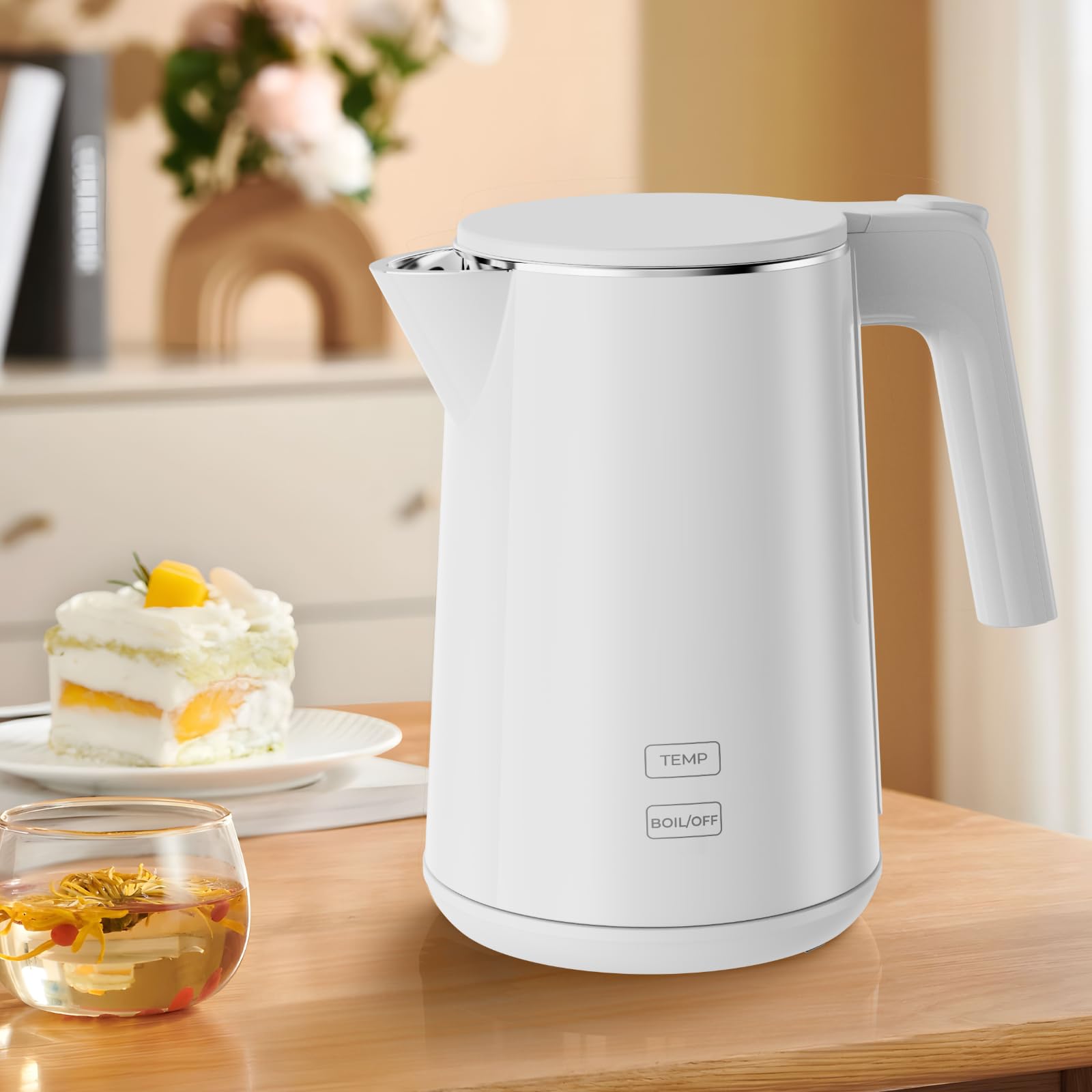Electric Kettle 1.0L 1200W, 7 Temp Settings, 4H Keep-Warm, Fast-Boil Stainless Steel Electric Tea Kettle, 120V Water Boiler with Auto-Shut Off, Cool Touch PP Exterior for Home Office, White
