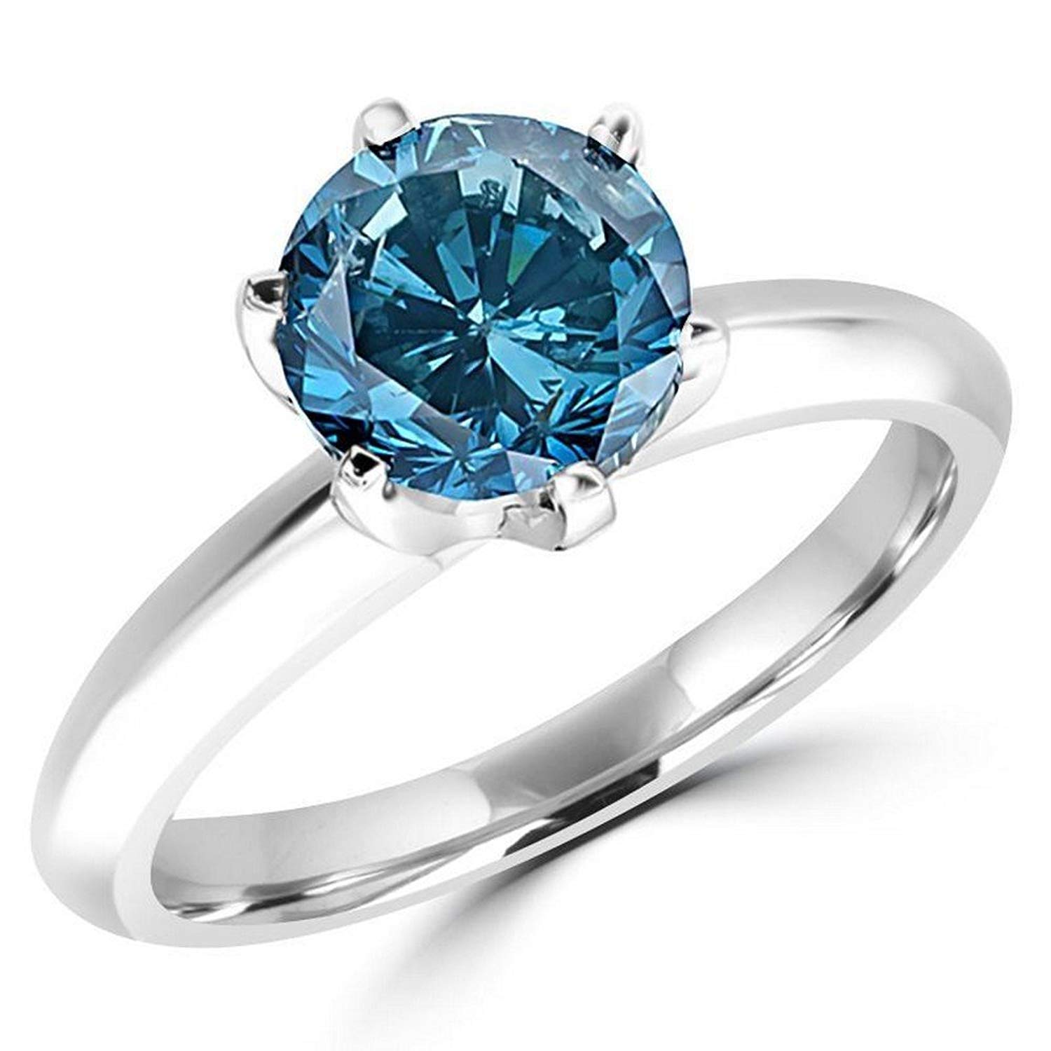 1/2-5 Carat Total Weight Round 14K White Gold blue Diamond Ring (AAA Quality)