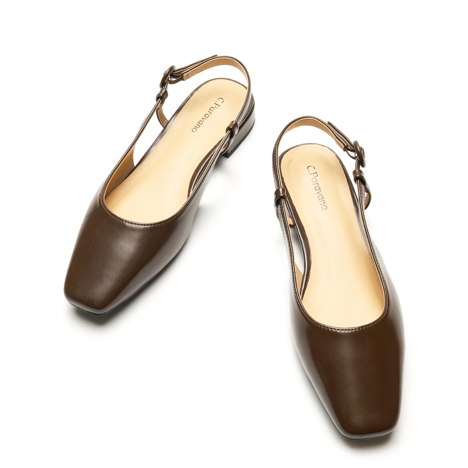 C.Paravano Slingback Flats | Sandals Women | Low Heels | Square Toe Flat | Block Heel Slingback Sandals