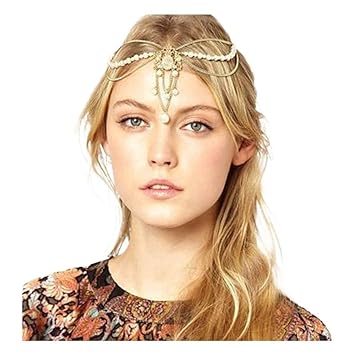 Yalice Pearl Hair Chain Beaded Bridal Headpieces Gold Tassel Hair Acessories for Women and Girls