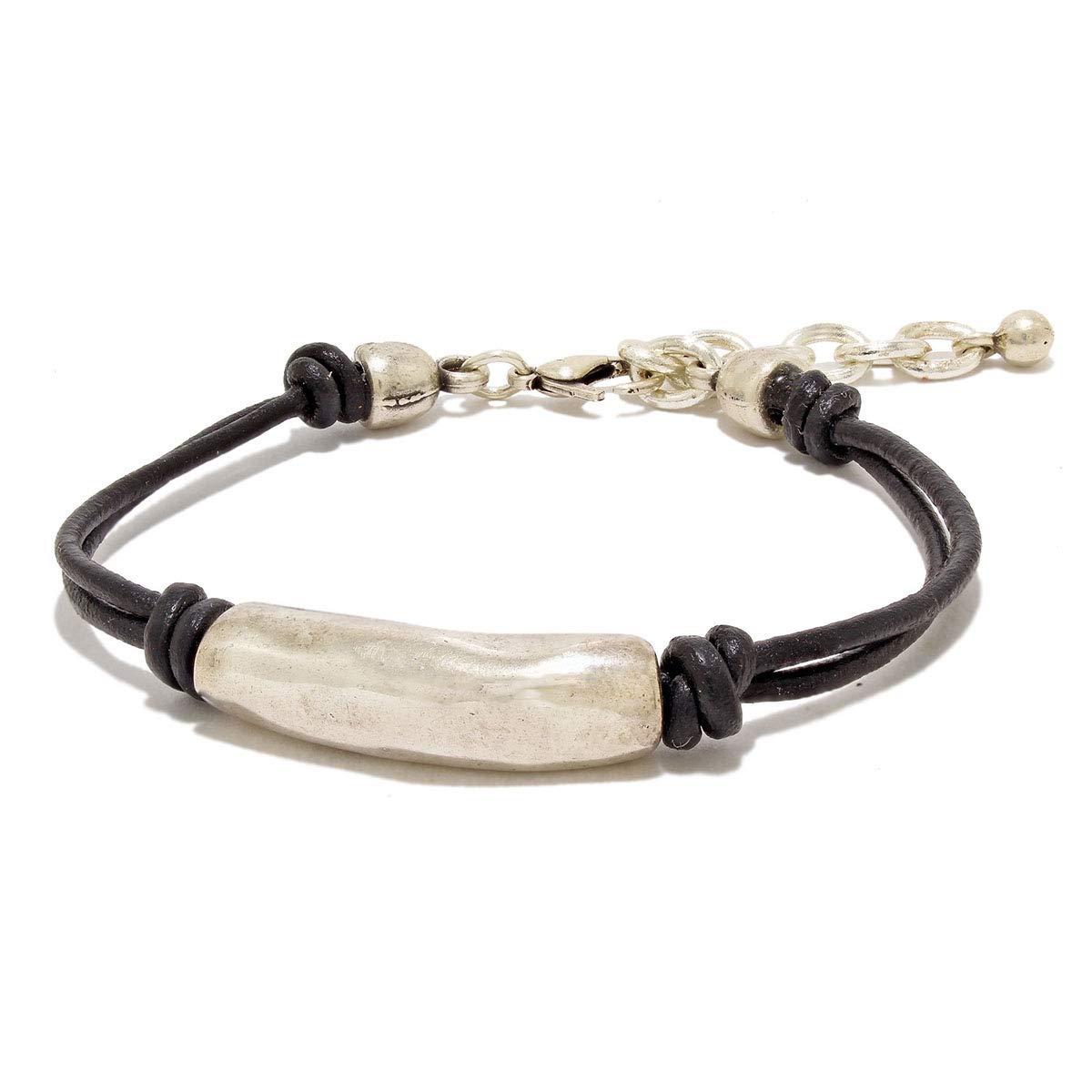 INTENDENCIAHecho a mano - Pulsera de cuero para mujer hecho por Intendenciajewels - Joyas para mujer - Pulsera en cuero y abalorios plata - Pulsera ajustable de 16-19,5 cm.