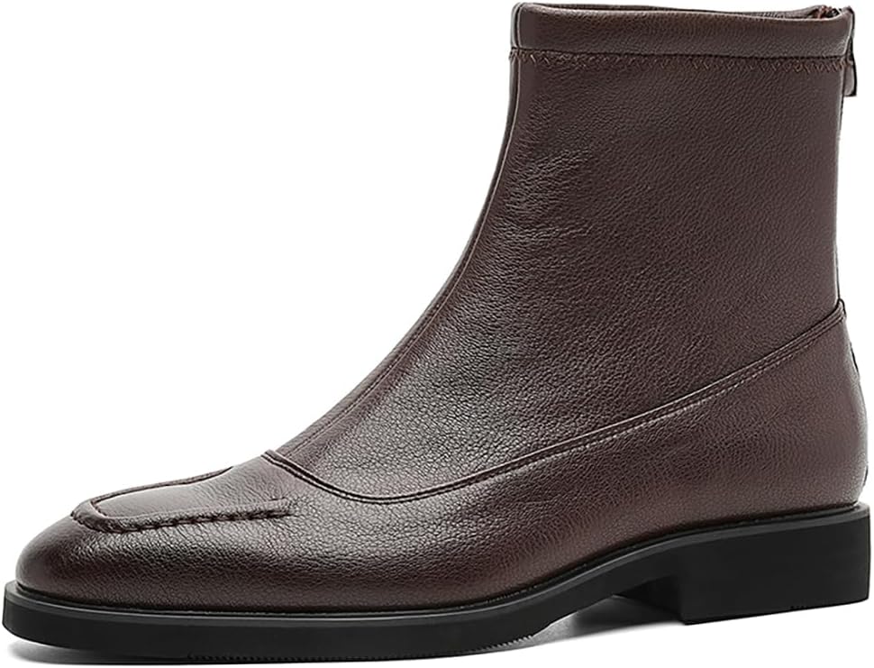 [FANGLI] ストレッチブーツ メンズ チェルシーブーツ スクエアトゥ チャンキーソール バックジップ 紳士靴 ウェスタン おし
