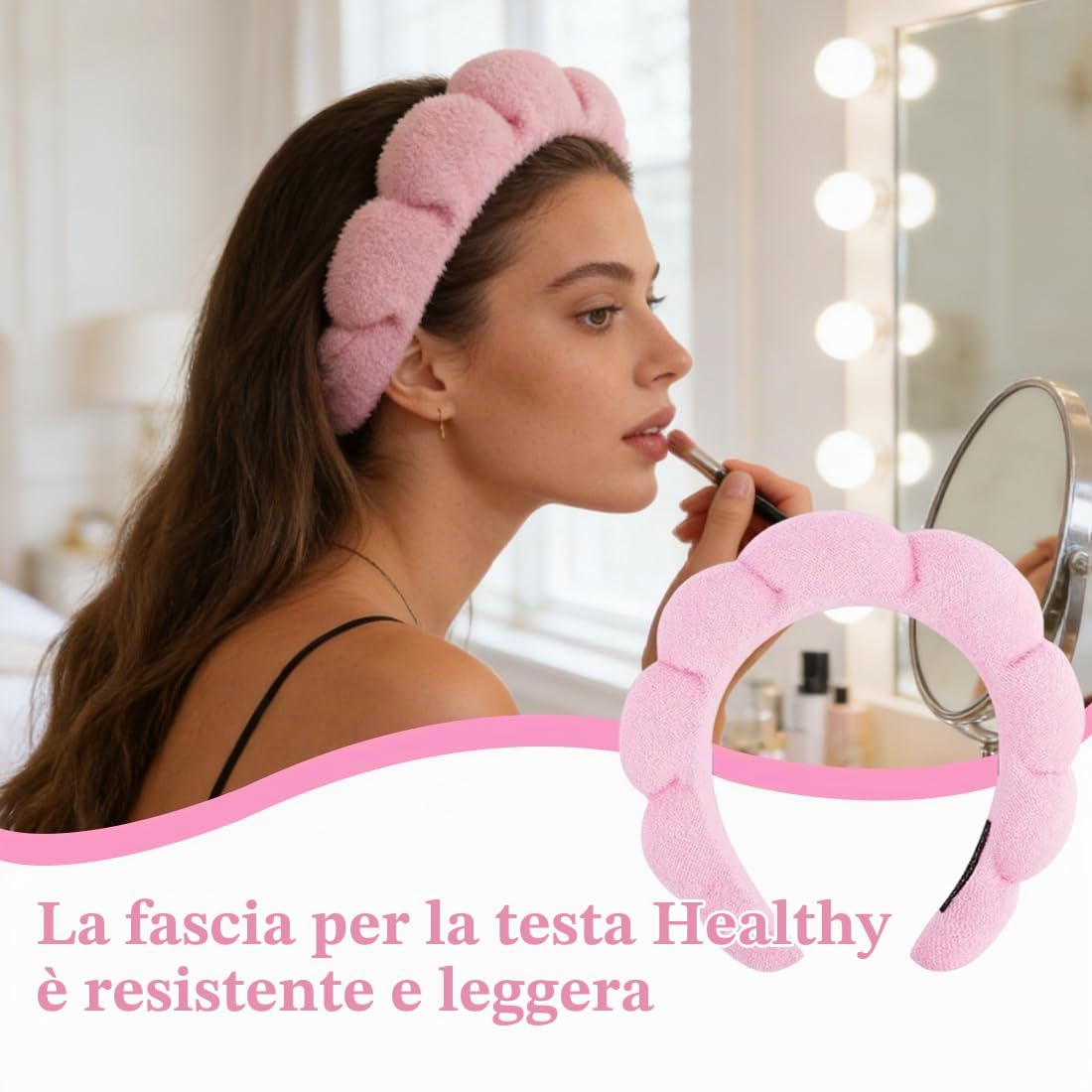 Fascia Capelli Donna, 5 Pezzi, Set di Polsini Spugna Morbida Terry Panno Trucco Skincare Fascia Antiscivolo, Archetto elastico antiscivolo, Adatto per lavare il viso, massaggi, fare la doccia