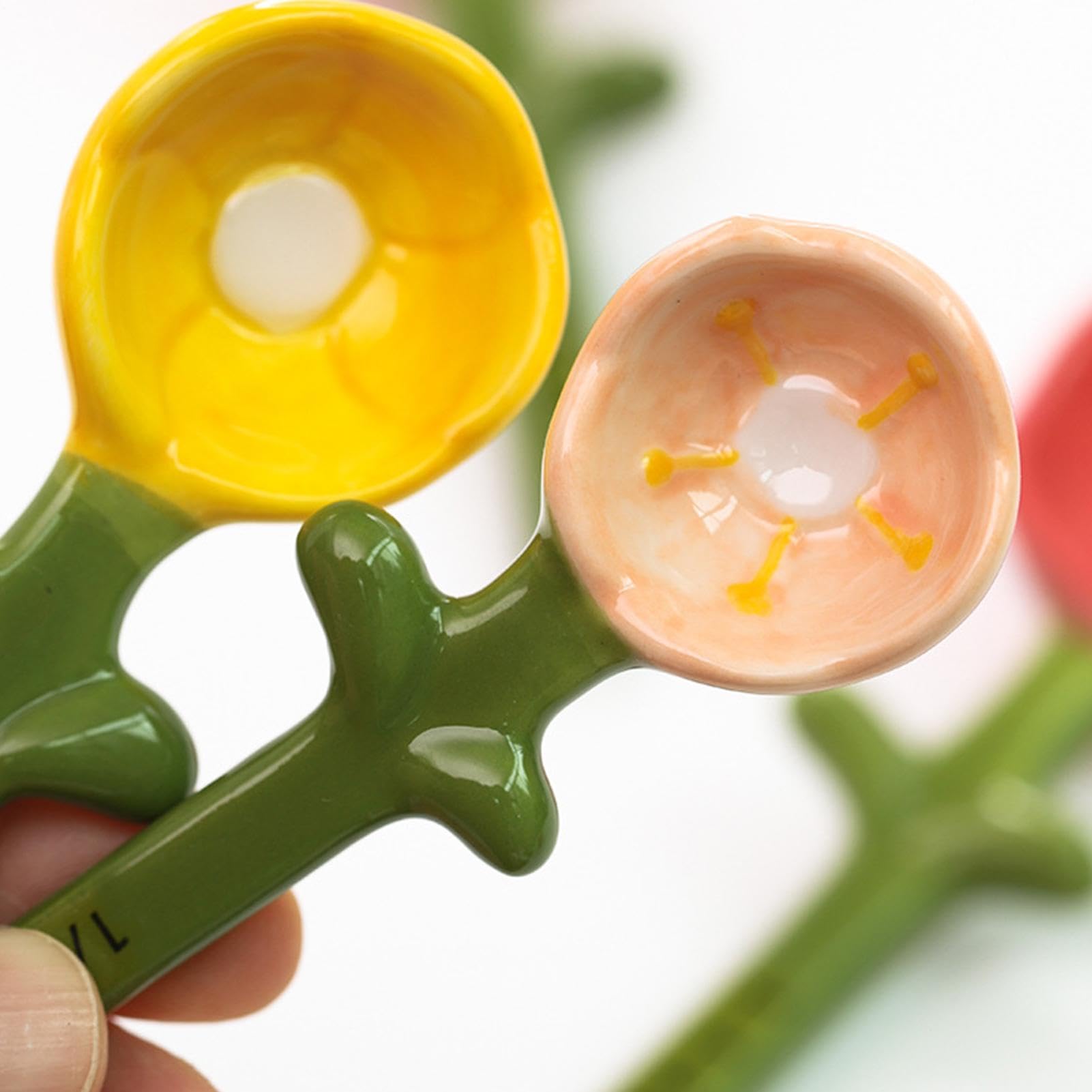Juego De Cucharas Medidoras Set de Gadgets Decorativos Florales de Cerámica