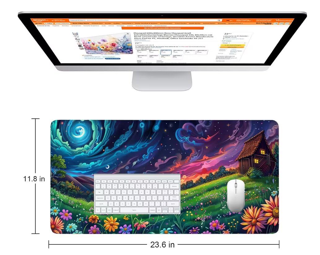 Podkładka pod mysz, zielona, podkładka pod mysz, ogrodowa, 1400 x 600 mm, wodoszczelna, antypoślizgowa, z przyszytymi krawędziami, podkładka pod mysz dla graczy z antypoślizgową gumową podstawą