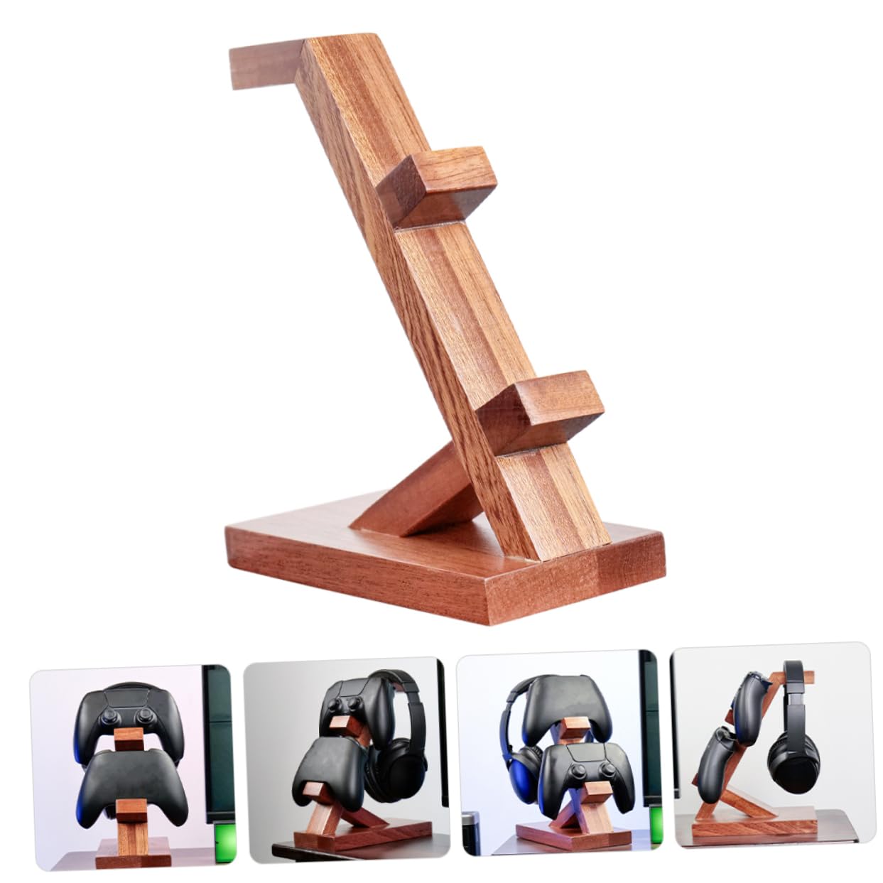 Homoyoyo Soporte de Exhibición para Mandos de Juego y Auriculares, Organizador Portátil de Madera Marrón Diseño Sencillo para Almacenamiento y Display Gaming