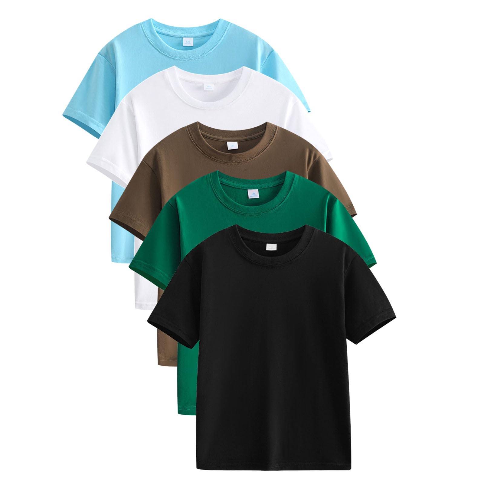 Lot de Tee Shirt Enfant, Basique Hauts Coton d'été Unie Col Rond à Manches Courte, Chemise Décontractée Noir Blanc Vert Rose, Lot de 3/5 Tshirts Fille Garcon Ado 2-12 Ans
