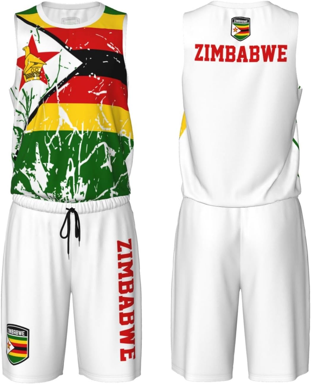 Zimbabwe Flag Grain (4) Basketball Jersey Uniform Suit for Men Adults Training Athletic Set