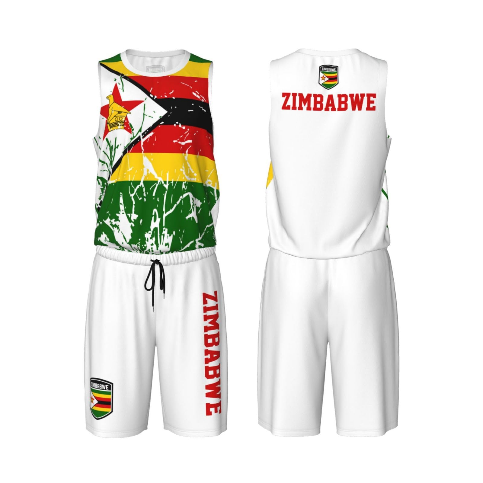 Zimbabwe Flag Grain (4) Basketball Jersey Uniform Suit for Men Adults Training Athletic Set