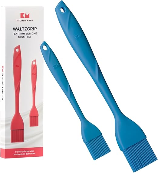 Kitchen Mama WaltzGrip Platinum Silicone Basting Pastry Brush: Set of 2 Heat-Resistant Brushes for Cooking, Baking, Grilling, and Spreading Oil or Butter - Dishwasher-Safe (Blue)