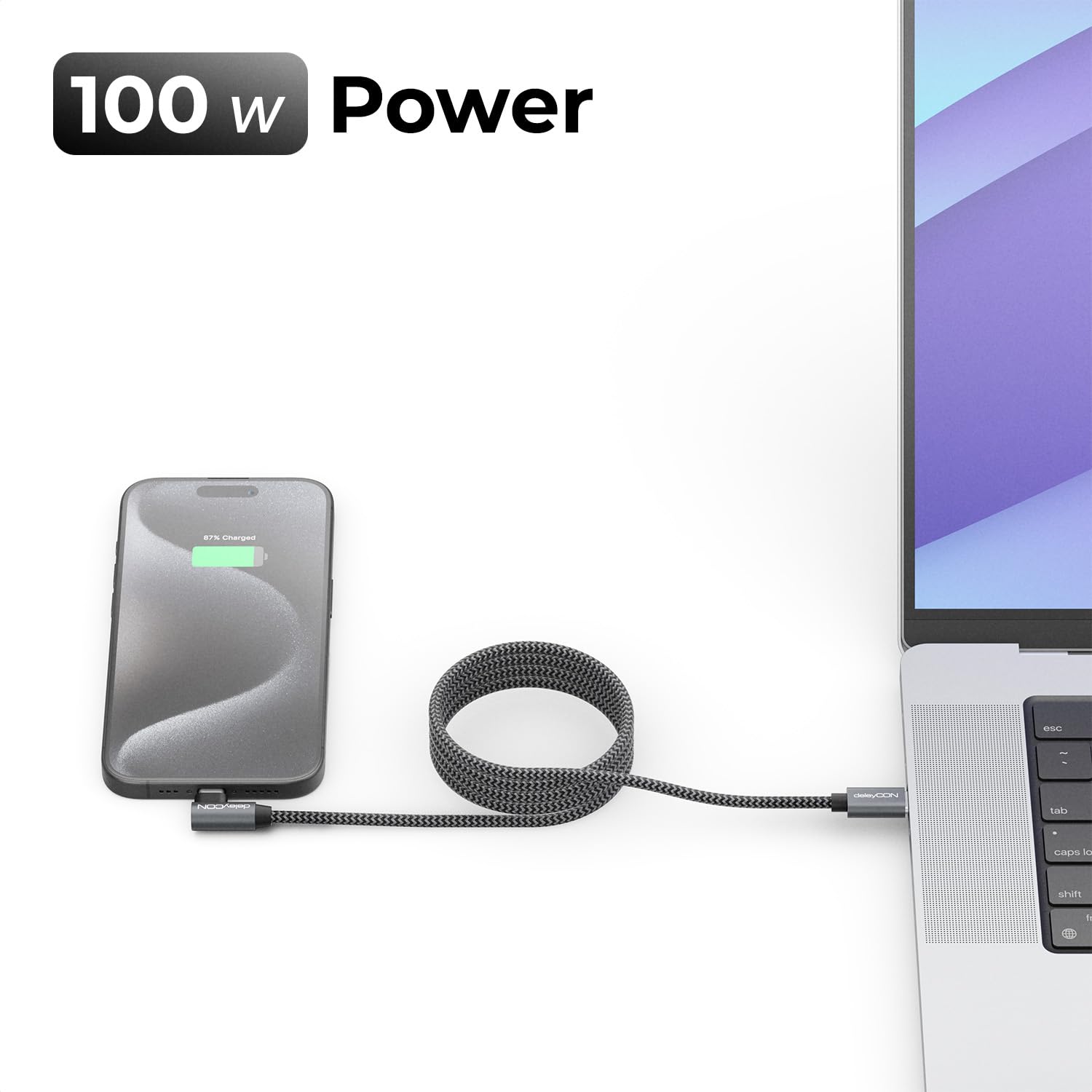 deleyCON 1,5m 100W Cavo Ricarica USB C Angolato 90 Grad - C a C - Collegamento Angolato per iPhone 17 16 15 Pro Max Air Galaxy A16 A17 A56 S25 S24 S23 Pixel iPad Pro MacBook AirPods Tablet PS5 - 5
