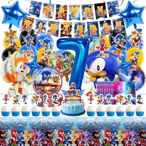 69 Stück Geburtstagsdeko Kinder Cartoon Deko Geburtstag mit Tischdecke Banner Spiralen Luftballons Foil Balloon Tortendeko Servietten für 4 5 6 7 8 9 jahre Jungen Mädchen Geburtstags Party