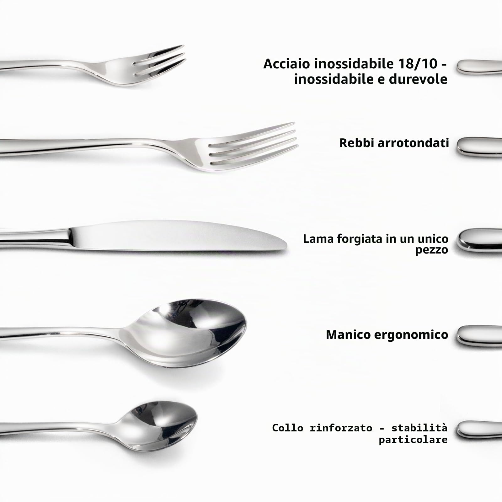 Alata Vienna 18/10 acciaio inox lucido, set di posate 6 persone, posate 30 pezzi, lucido, lavabile in lavastoviglie