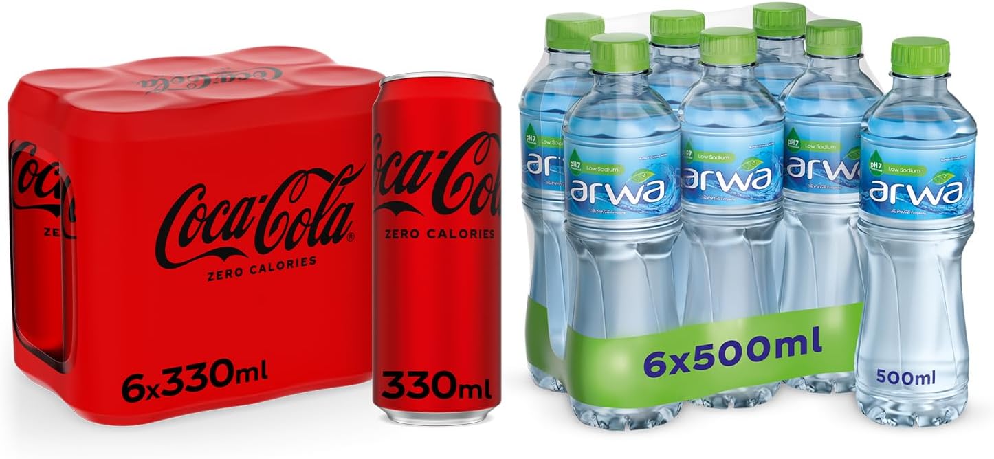 Zero Soft Drink In Can, 330 Ml (Pack Of 6) + Arwa Drinking Water, 500 Ml (Pack Of 6)