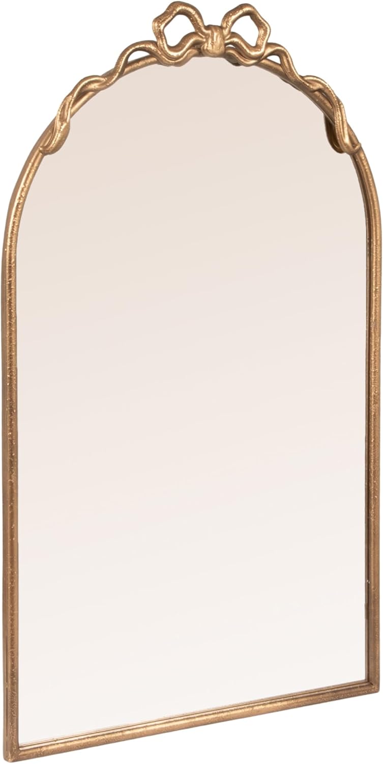 Creative Co-Op Arched Gold Iron Mirror with Decorative Bow