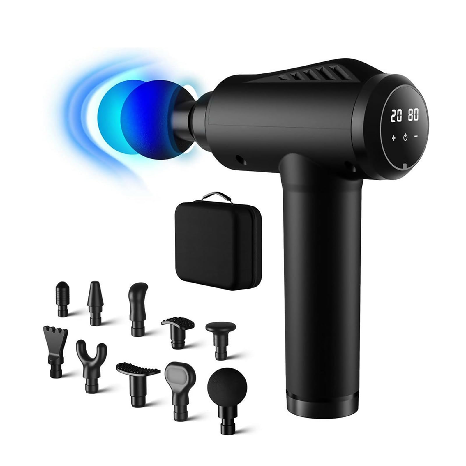 Pistolet de massage V1 Pro – Technologie profonde à 3 600 impulsions/min, 30 niveaux réglables et 10 embouts pro pour un soulagement musculaire complet Pistolet de Massage