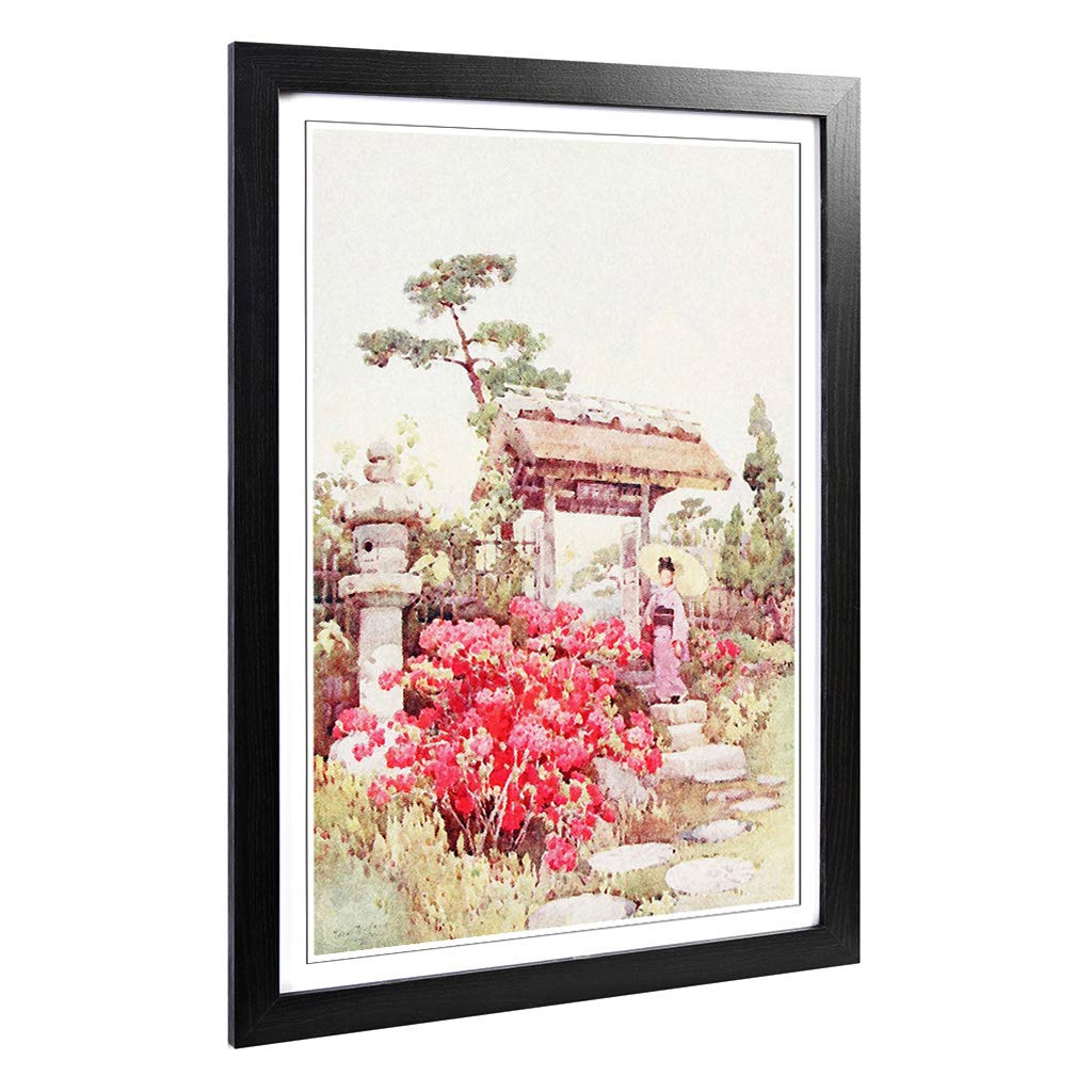 Big Box Art Framed Print of Ella Du Cane Japanese Oriental Azaleas Design | Wall Art Picture | Home Decor for Kitchen, Living Room, Bedroom, Hallway, Black, A2 / 24.5x18 Inch / 62x45cm