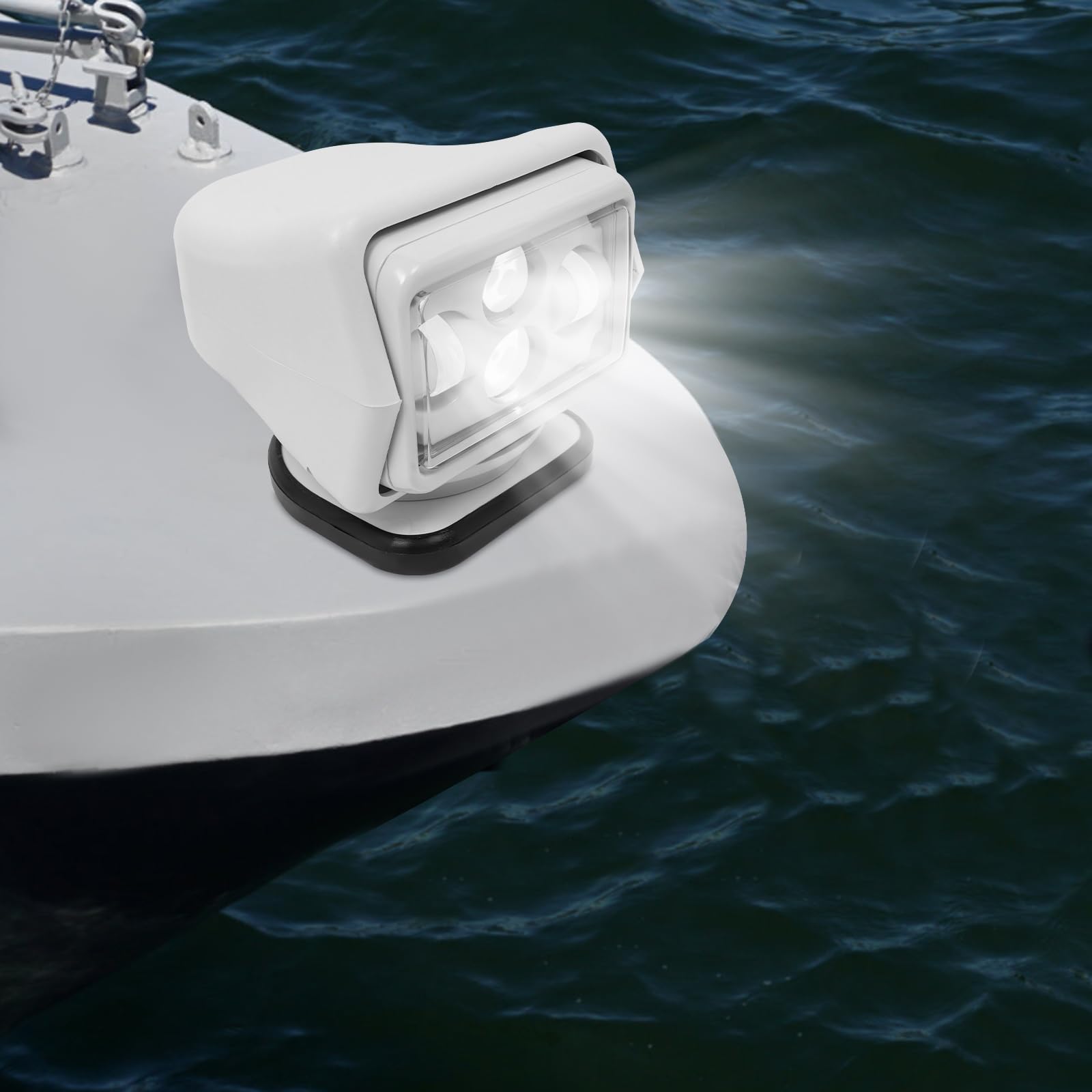 Faro di ricerca a LED per barca, portatile, 60 W, flusso luminoso: 8000 lm, girevole a 360°, illuminazione navale, IP67, per esterni, barca, camion, auto