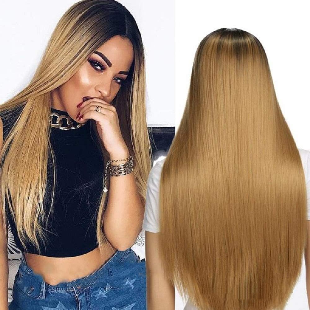 Ruina Lace Front Wigs for Women Wig Long Straight Synthetic Ombre Glueless Hair Wigs Middle Part Natural Looking Heat Resistant Synthetic Lace Wigs for Women 32 Inch R005