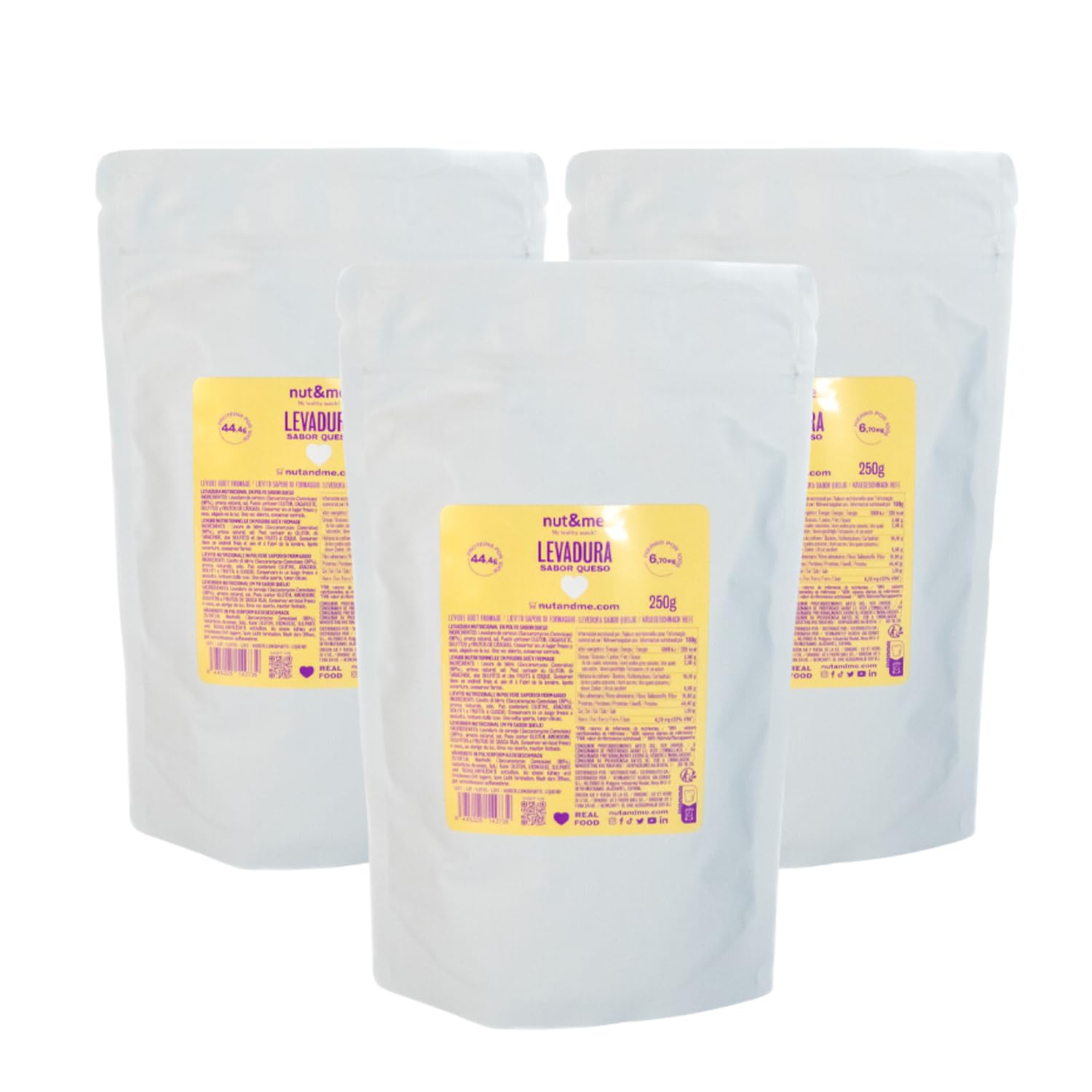 Lievito Nutrizionale Sapore di Formaggio 750 gr nut&me | Lievito in Polvere | Sapore di Parmigiano Reggiano | Alto in Proteine | Fonte di Ferro | Vegan | Low carb | Pack 3 x 250 gr