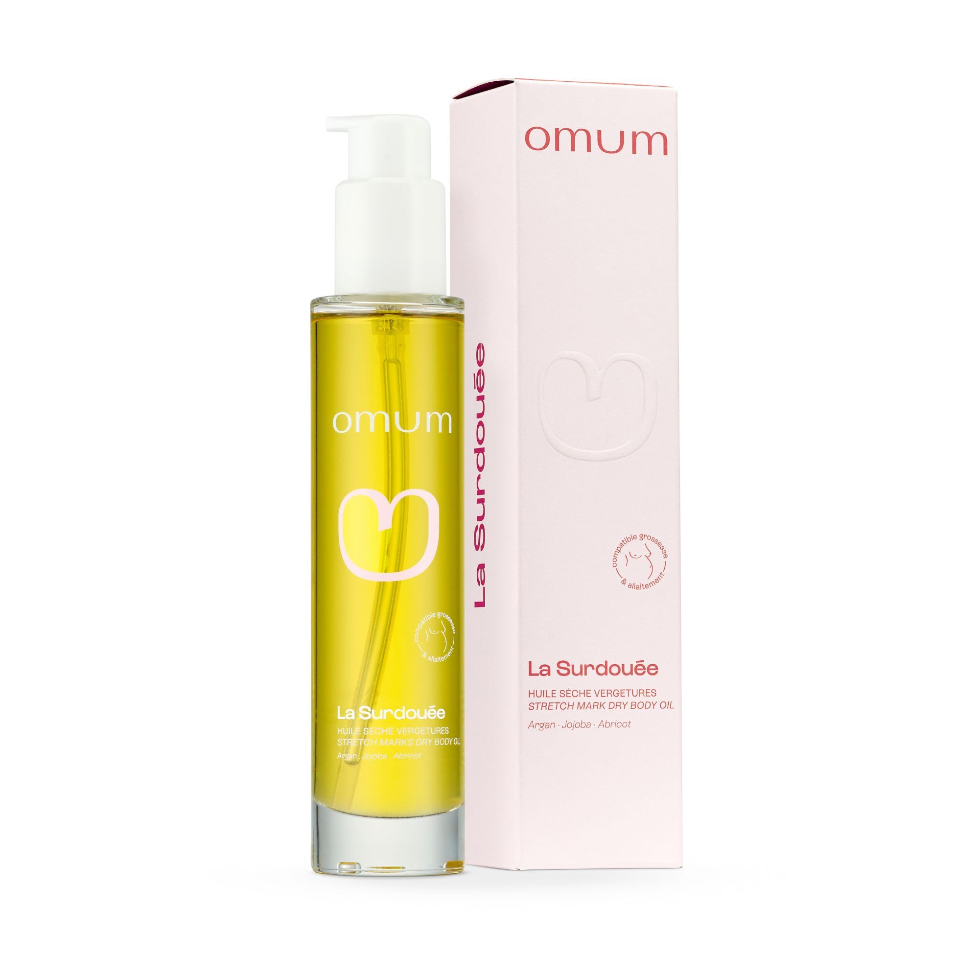 OMUM - La Surdouée Huile - Huile vergetures 100% naturelle - Peau nourrie, souple et élastique - Toucher sec - Compatible grossesse dès le 1er mois - Vegan - 100 ml