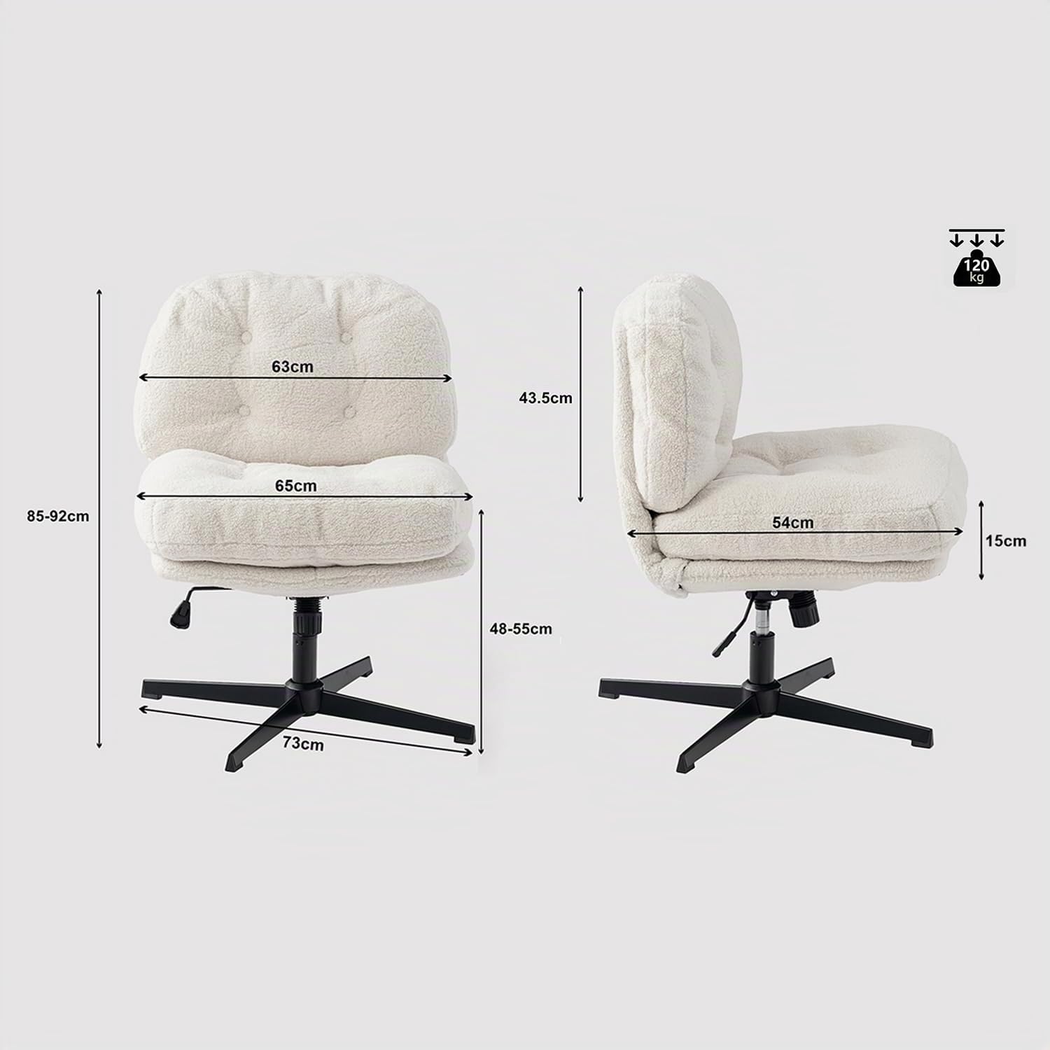MEUBLE Cosy Sillón Giratoria 360° Butaca de Salón Función de Inclinación para Dormitorio Oficina Silla con Asiento Grueso Respaldo sin Reposabrazos Ruedas en Tela de Bucle Blanco