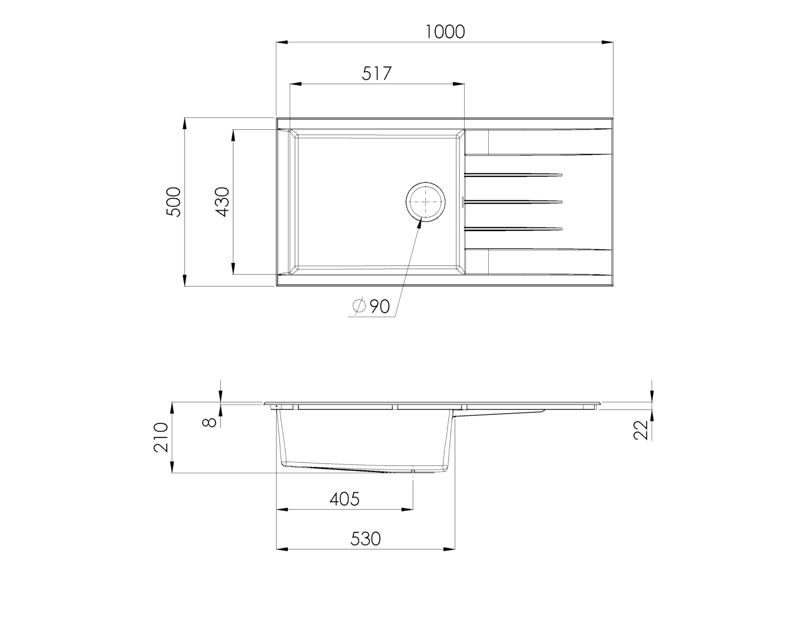 Respekta Houston Lavello in Mineralite nero/Lavello da incasso a 1 vasca da 100 x 50 cm/Lavello adatto a mobili sottolavello a partire da 60 cm di larghezza / HOUSTON100X501BS