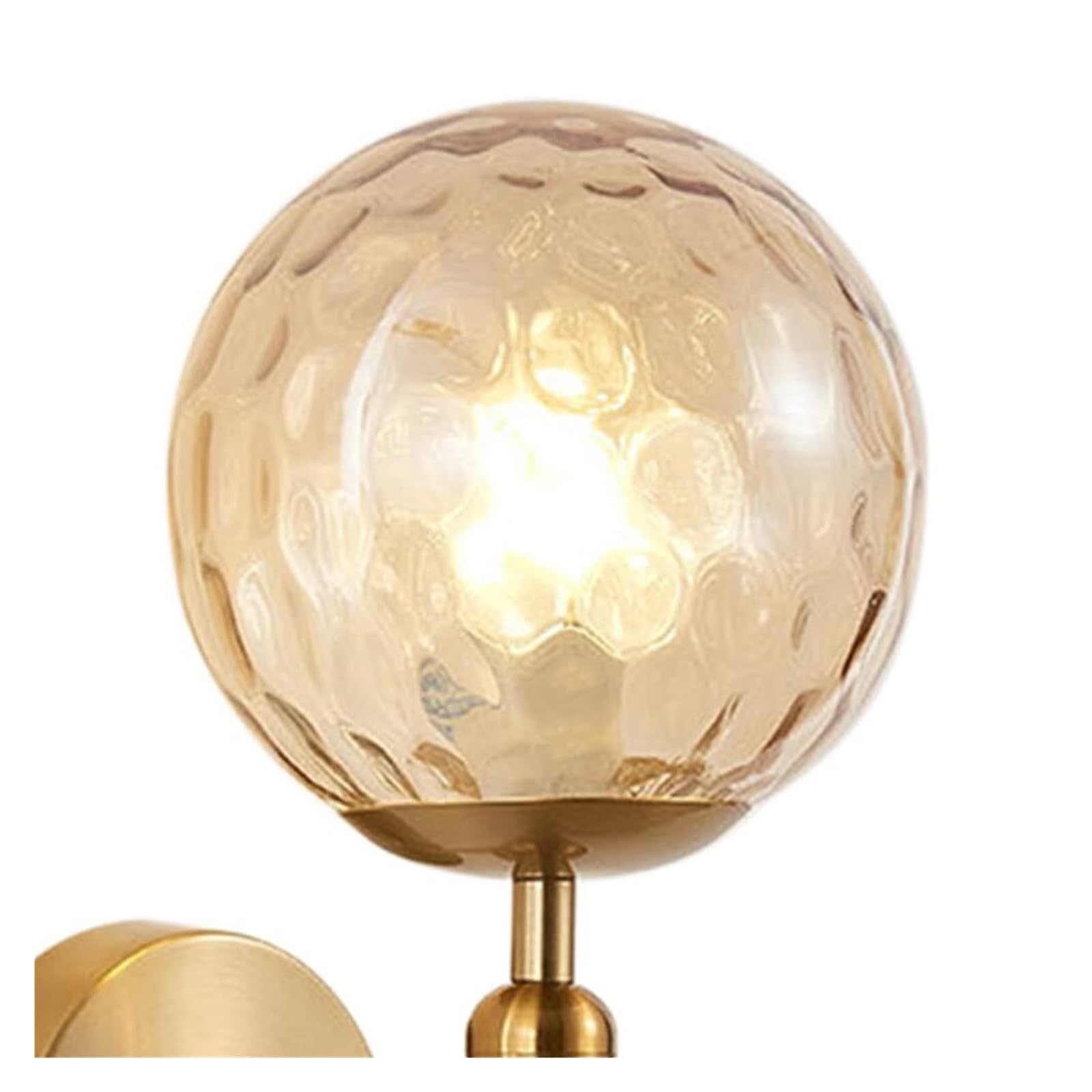 Nowoczesna lampa ścienna w kolorze złotym, z prążkowanym kamieniem z bursztynowego szkła i żelaznym ramieniem. Minimalistyczny design do sypialni lub salonu, gwint E27 (złoty, bursztynowy).