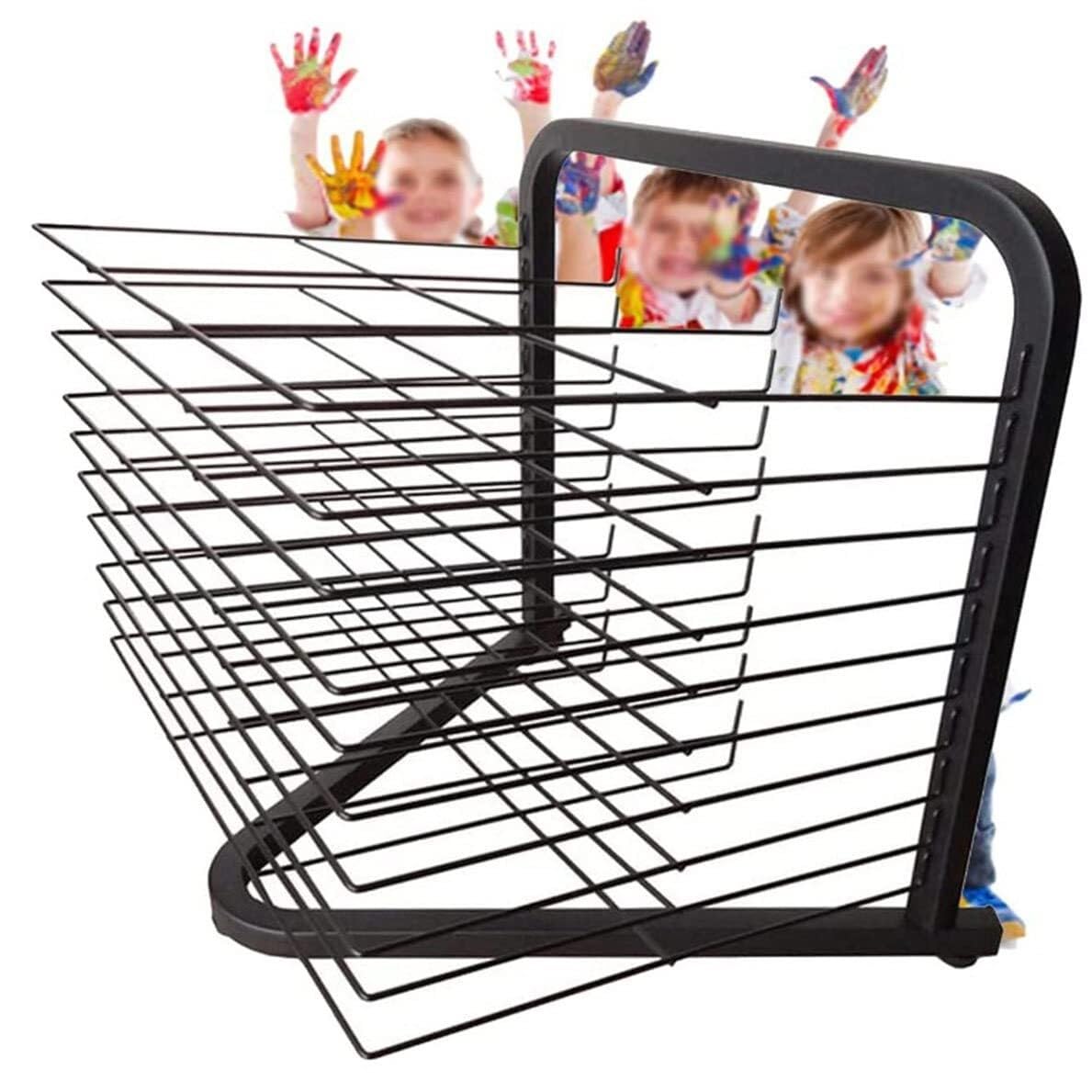 PPXCZZ 10-Shelf Tabletop Art Drying Rack, Metal Mobile Drying Organizer for Painting & Crafts – School or Studio Use
