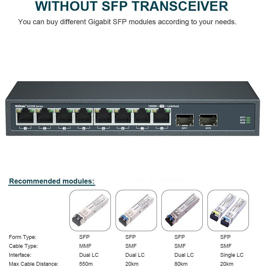 Image of 10-Port Gigabit Ethernet Fiber Switch, with 2 SFP Slots (1000M), Without Transceiver