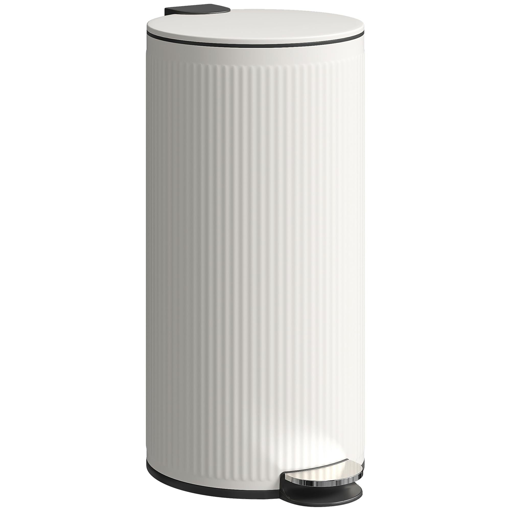 HOMCOM Mülleimer 30 L Treteimer mit Pedal, Cremeweiß, 36 x 30 x 60,5 cm | Softclose-Deckel, Abfallsammler, Abnehmbarer Inneneimer, Abfalleimer, Metall