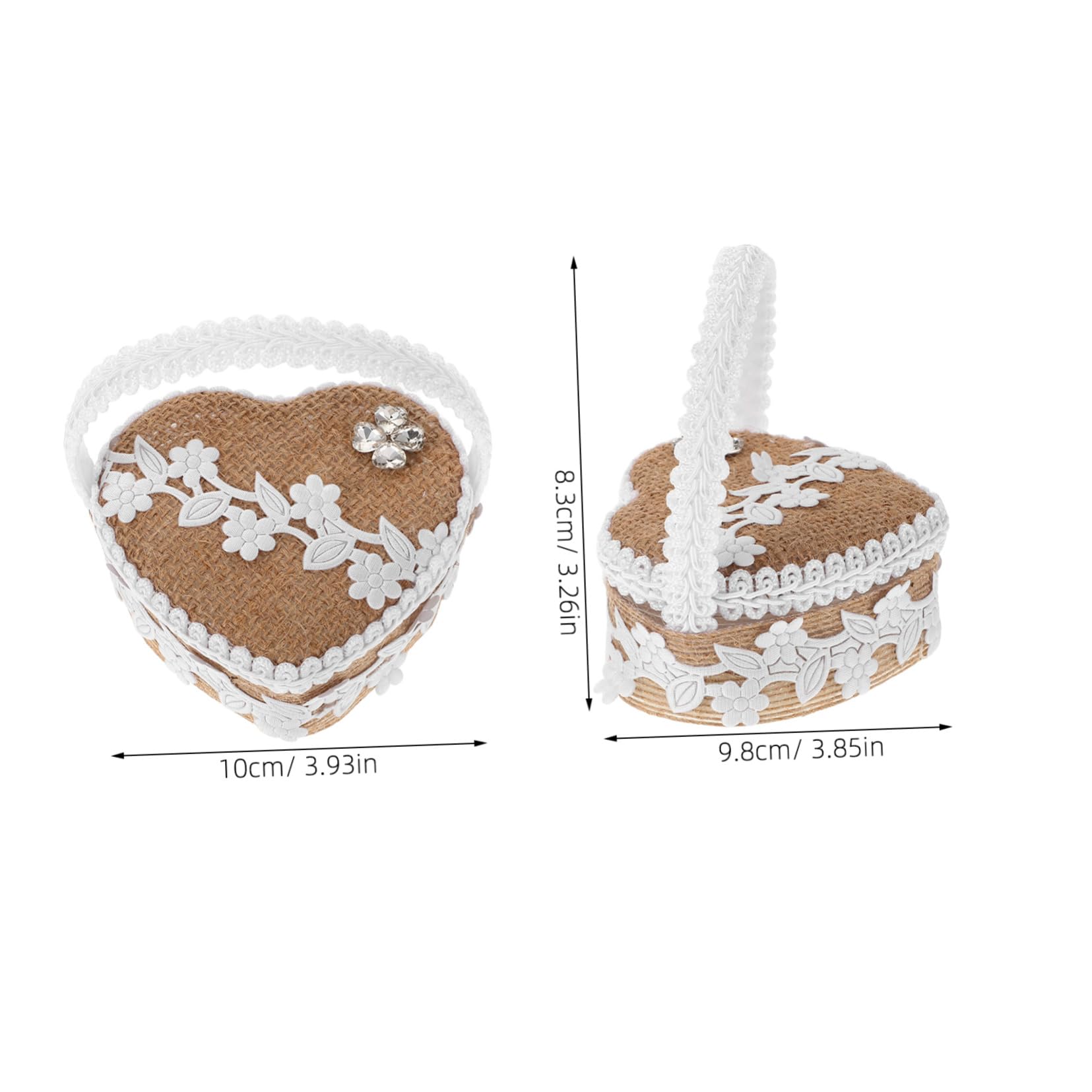 WOFASHPURET Handheld Jute Box Rhinestones Elegant Engagement Pillow Holder for Weddings Unique Keepsake Jewelry Storage Decorative Heart-shaped Design for Ceremony