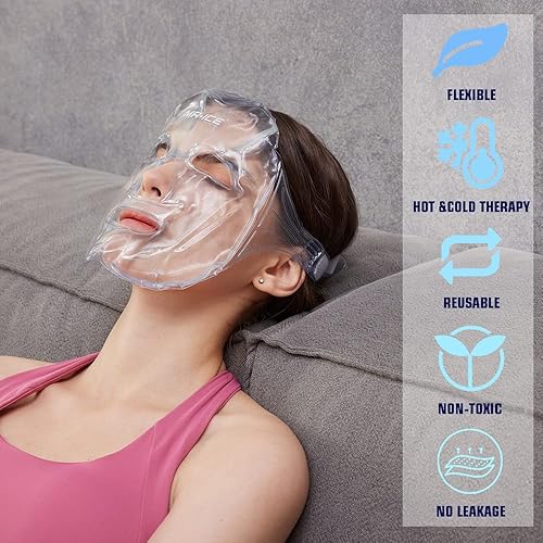 Miniatura 4 de MR.ICE Mascarilla de gel para la cara, 2 máscaras refrescantes para hinchazón facial, mascarilla fría reutilizable, compresa fría y caliente para