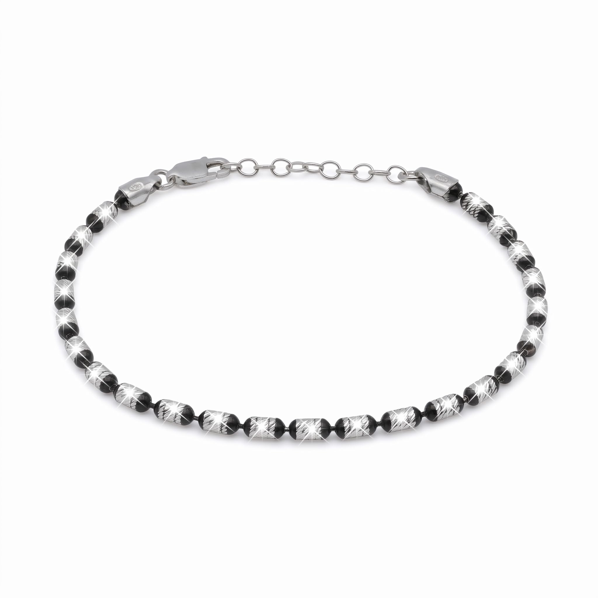 Aka Gioielli - Pulsera de barriles de 3 mm diamantados de plata 925 bicolor