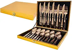 Kit Faqueiro Maleta De Talheres Inox Luxuoso 24 Peças, MM House (Dourado)