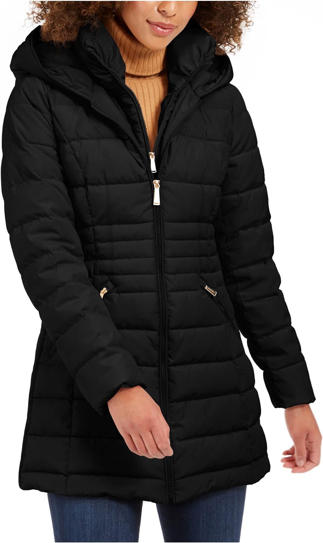 Black Double Layer Hooded Puffer Coat (S)
