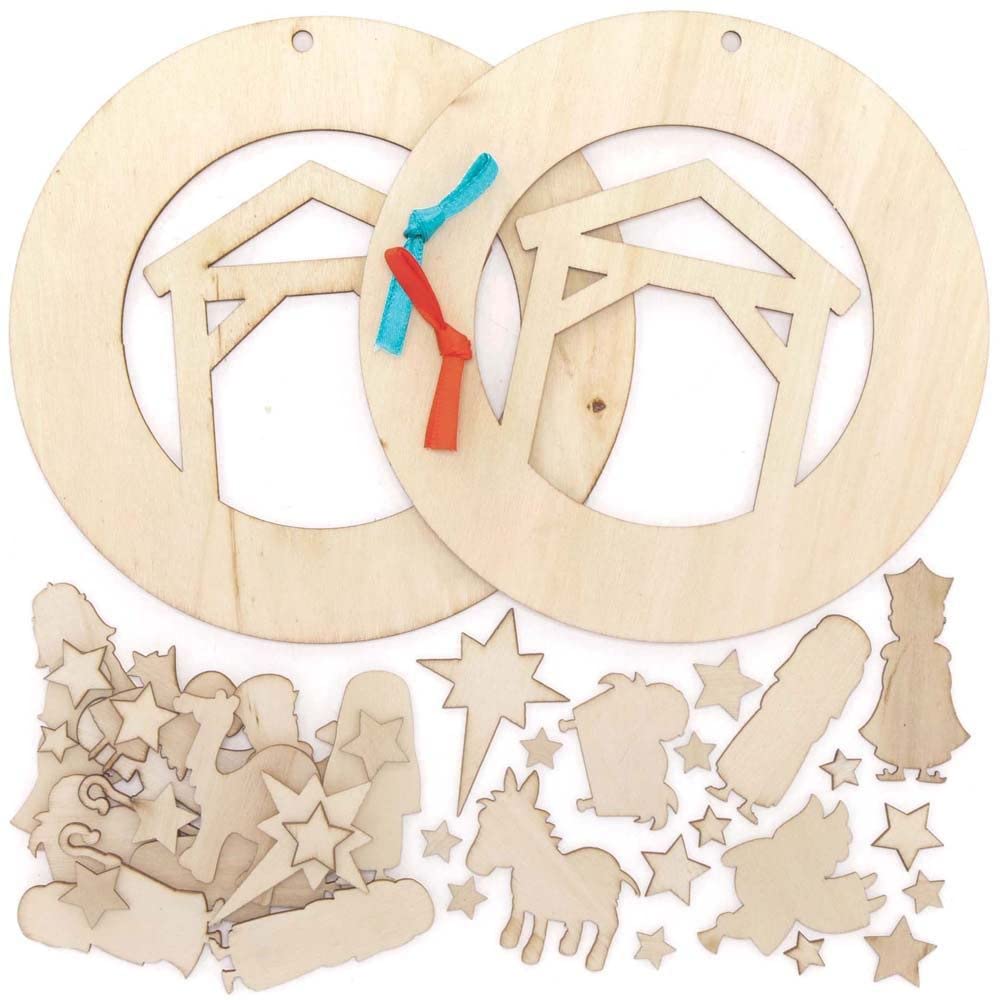 Baker Ross – 10 Ghirlande Natalizie In Legno Da Decorare, Con Nastro, Attività Creativa Per Bambini, 11,5 Cm