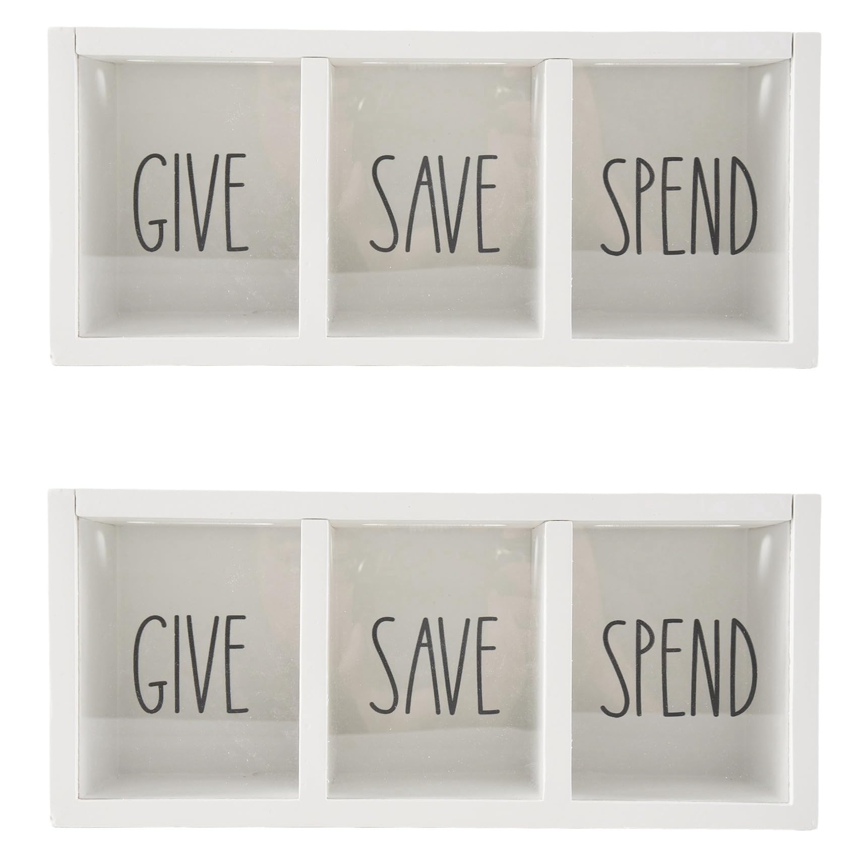 Giwfbqtr White 2X Wooden Give Save Spend Money Saving Box For Kids, Countertop Kid Piggy Bank For Daily Cash,