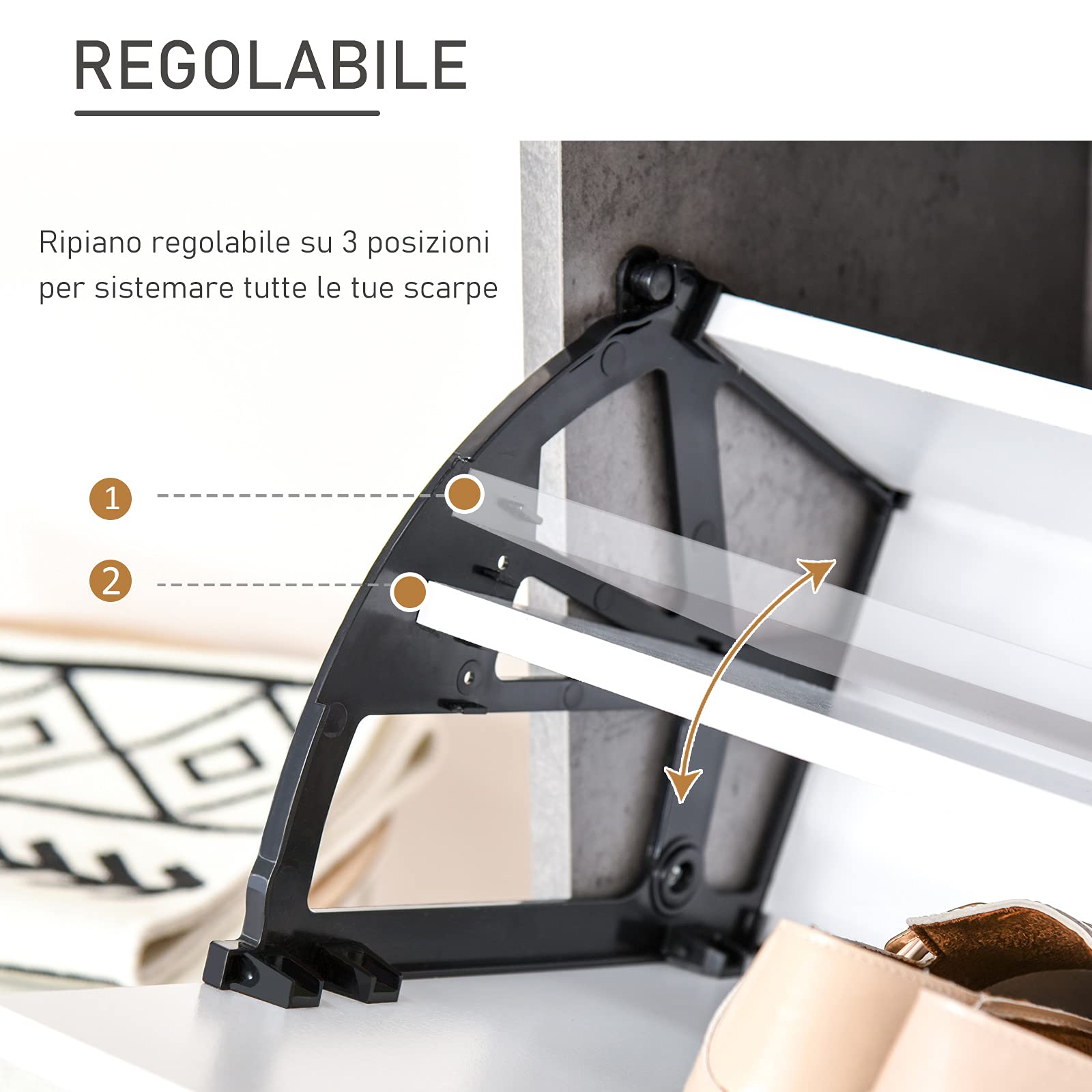 HOMCOM Scarpiera Salvaspazio Slim con 2 Ante a Ribalta, Scarpiera Ingresso con Ripiani Regolabili, Porta Scarpe per 8 Paia con Maniglia a Incavo, 62.5x26x81 cm, Grigio Cemento