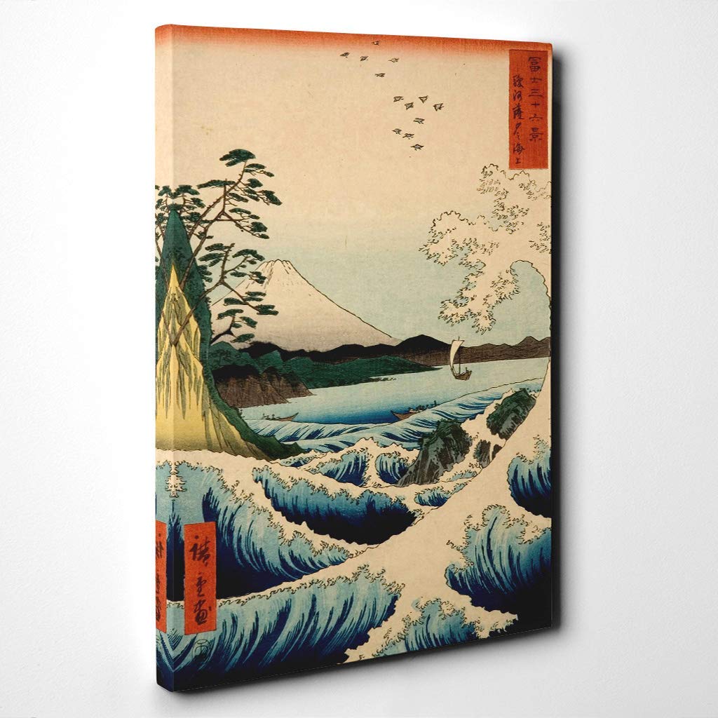 Hiroshige Japanese Oriental The Sea at Satta Vol.2 Canvas Print | Gallery Wrapped 30mm Frame Wall Art | 24x16 inches | Ready to Hang | Asian Seascape Picture | Living Room Bedroom Lounge Office