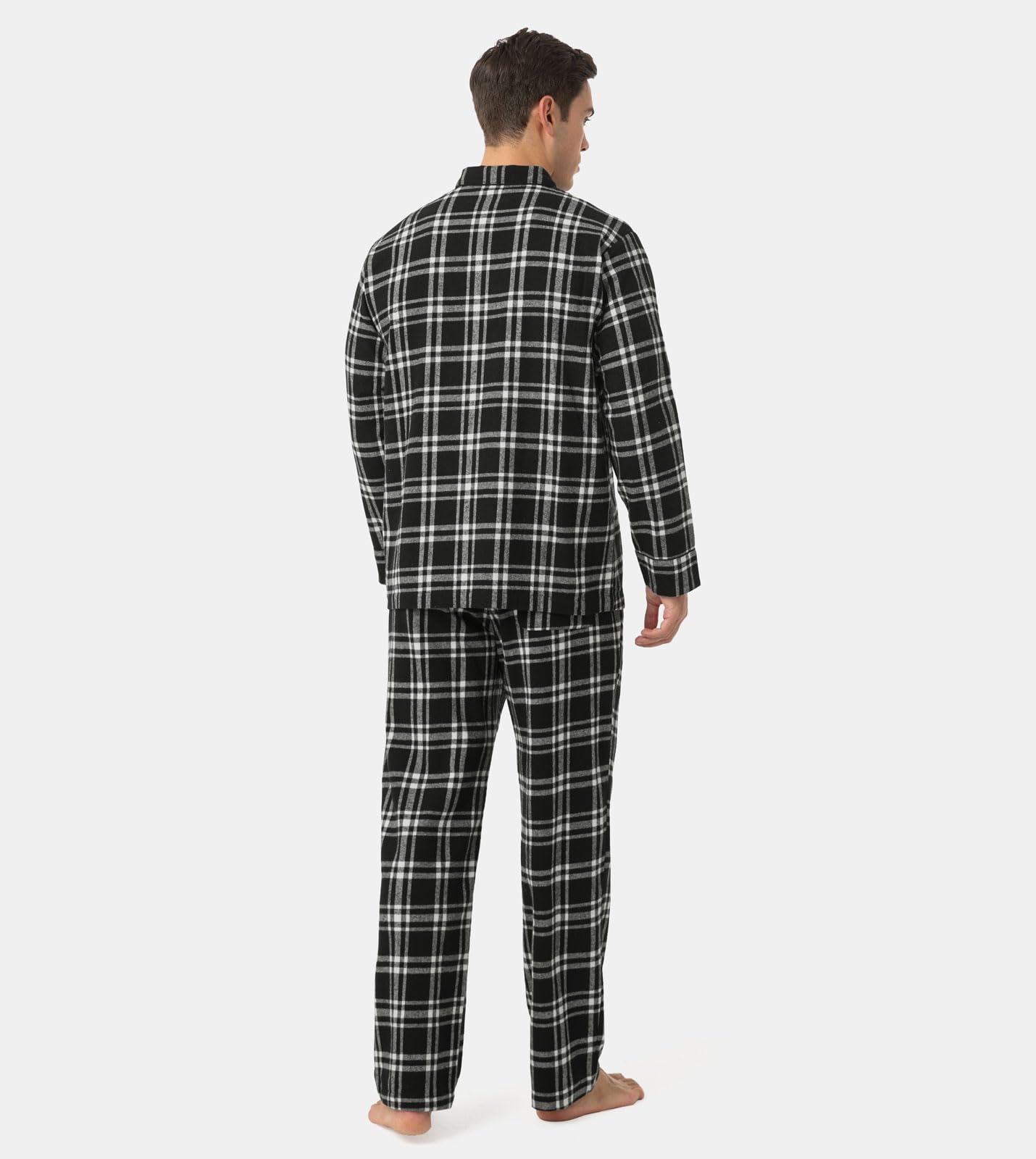 LAPASA Pijama Hombre Invierno 100% Algodón Franela Ropa Dormir a Cuadros Camiseta Manga Larga y Pantalón Largo Calido Estar en Casa Comodo M79/M95