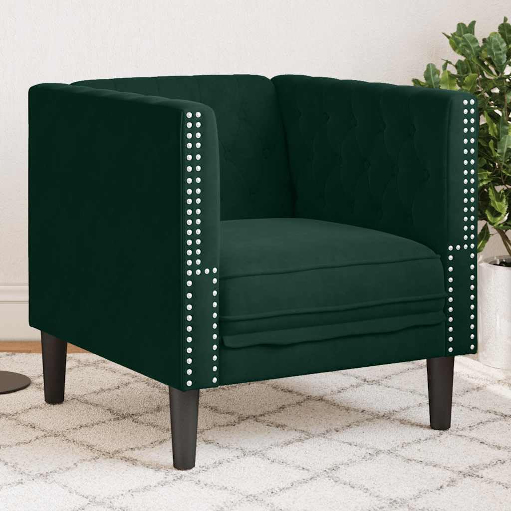 vidaXL Chesterfield Sessel, Loungesessel mit Knopfheftung, Polstersessel Relaxsessel für Wohnzimmer, Clubsessel Cocktailsessel Sofa, Dunkelgrün Samt