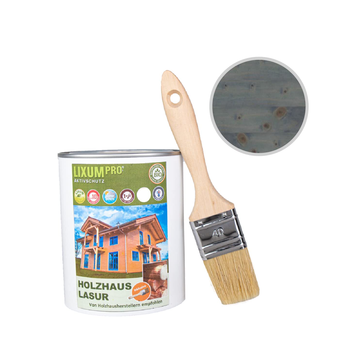 PRO 100% biologische & natürliche BIO Holzhaus & Blockhaus Holzlasur - Holzschutz & Holzpflege - Wetterschutz für Holzhäuser, Farbe: Dunkelgrau 0.81, Inhalt:1 Liter (ca.25m²)