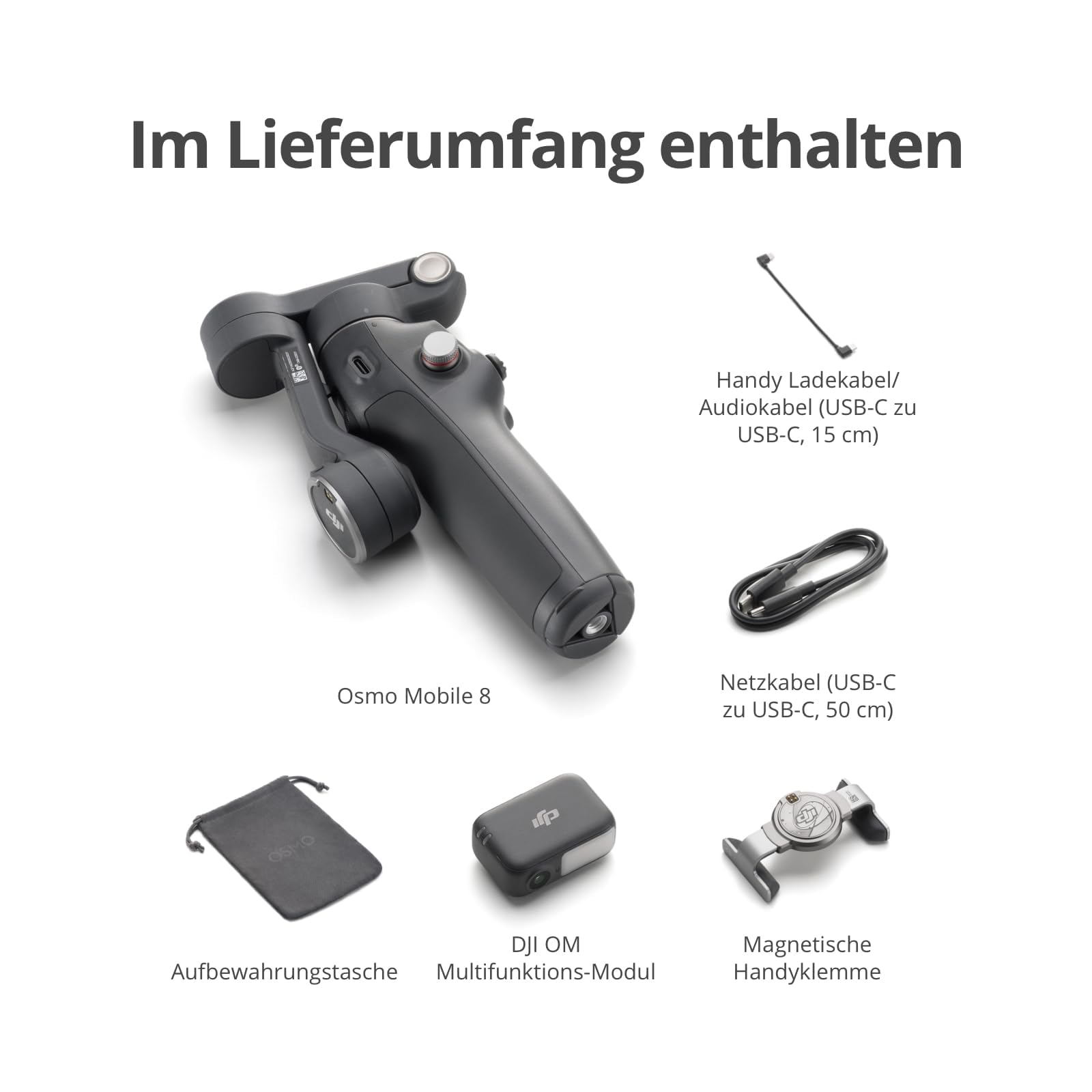 DJI Osmo Mobile 8 Advanced Tracking Combo Gimbal-Stabilisator für Smartphones, 3-Achsen-Smartphone-Gimbal, Natives AI-Tracking mit Audio und Beleuchtung, Verlängerungsstab & Stativ integriert, 10 Std