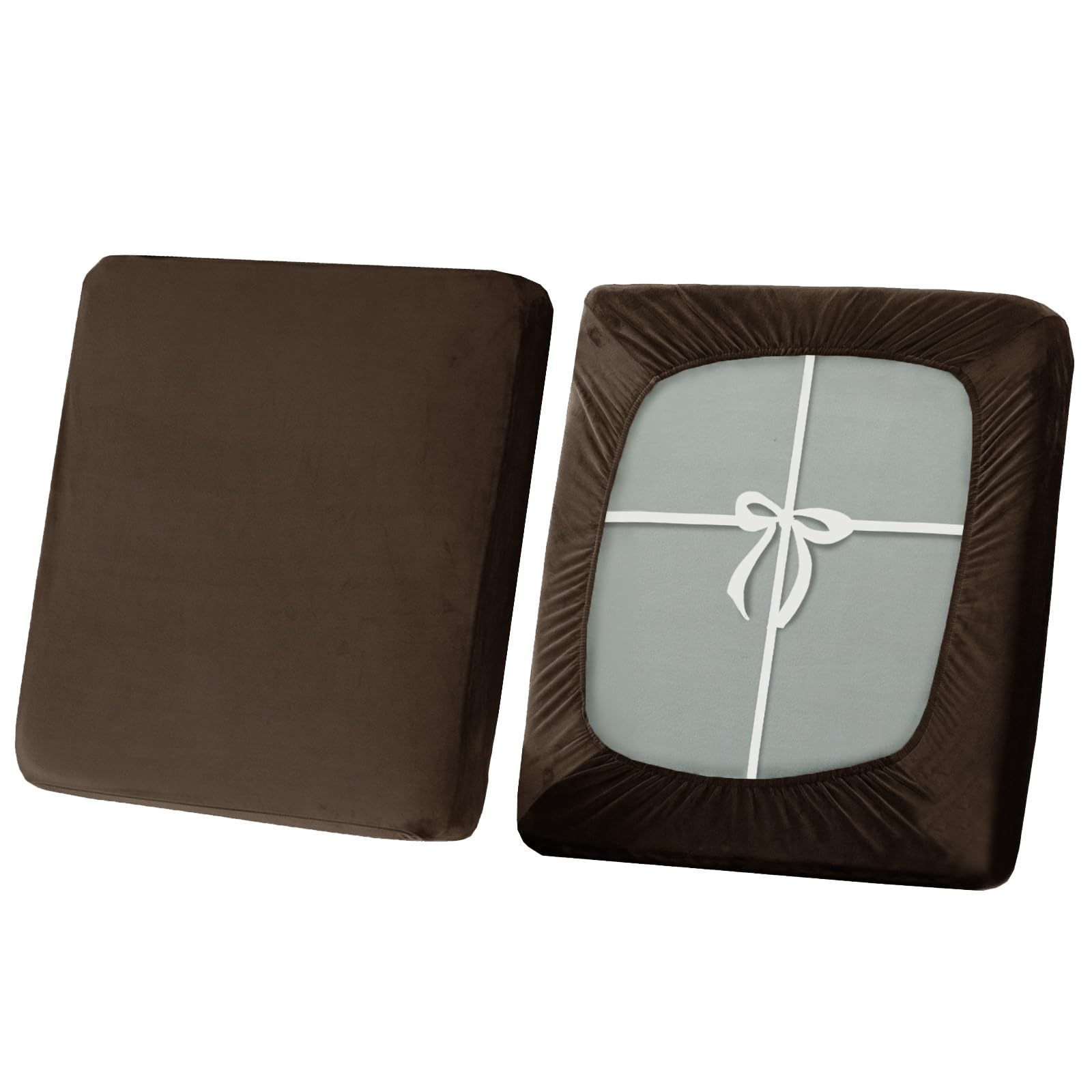 SYLC Stretch Sofa Seat Cushion Covers, Non-slip Sofa Cushion Cover with Ties and Elastic Bands, Velvet Couch Cushion Covers Replacement (Dark brown,3-Seater) โ image 1
